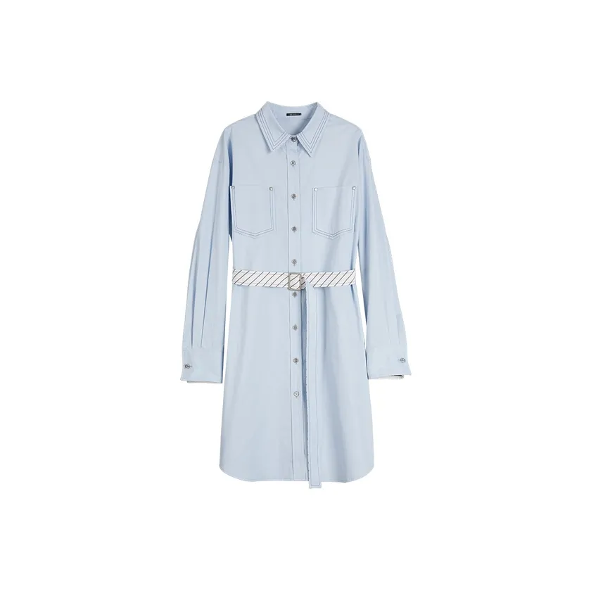 ELLE Длинное платье с длинными рукавами женское синее