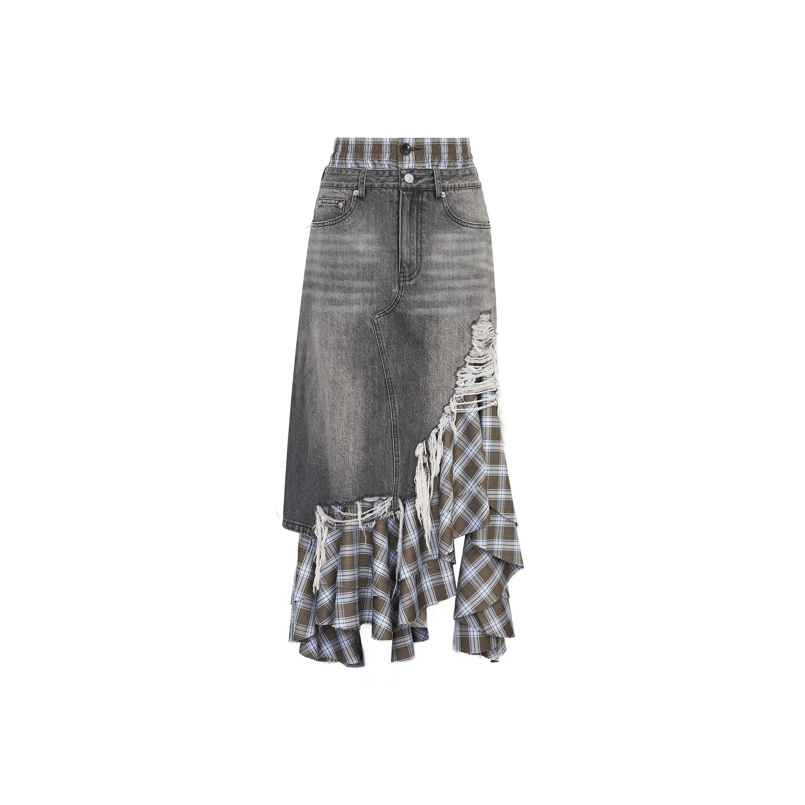 ANN ANDELMAN Denim Long Skirt Women's Gray Black