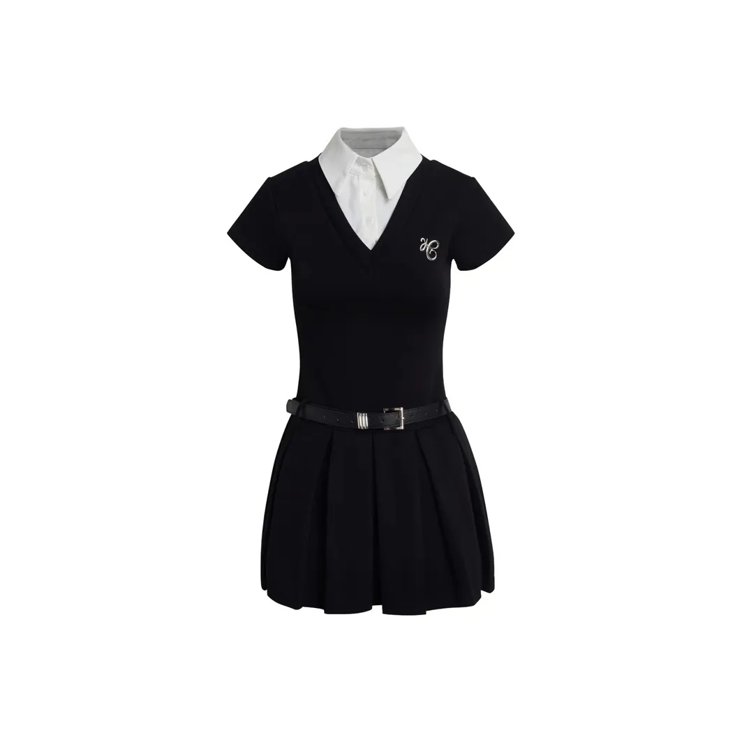 JOSR Короткий рукав Платье Женское Черное