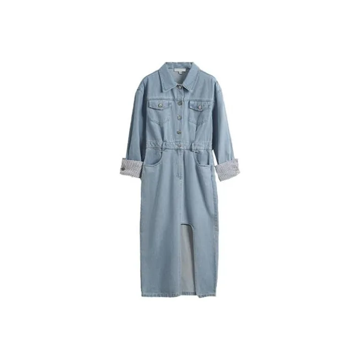Olrain Long-Sleeved Dresses Women's Light Denim Blue