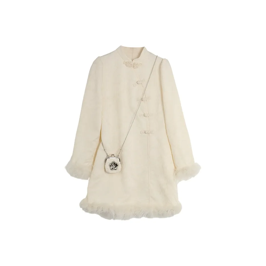 SETIROM Экрю Женские Длинные Платья с Рукавами