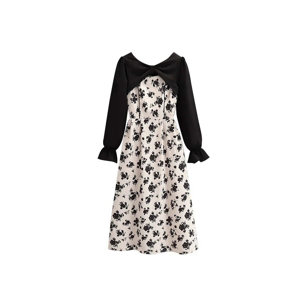 FLIM Длинный рукав Платье Женское Черное