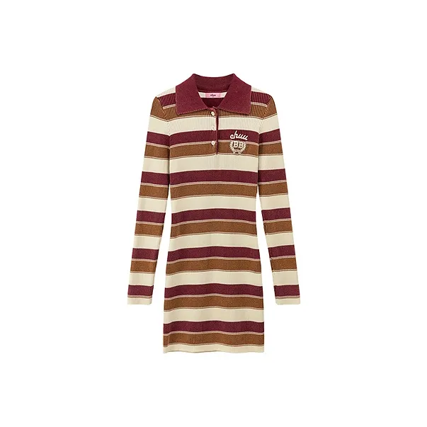 CHUU Длинное платье с длинными рукавами женское красные полосы