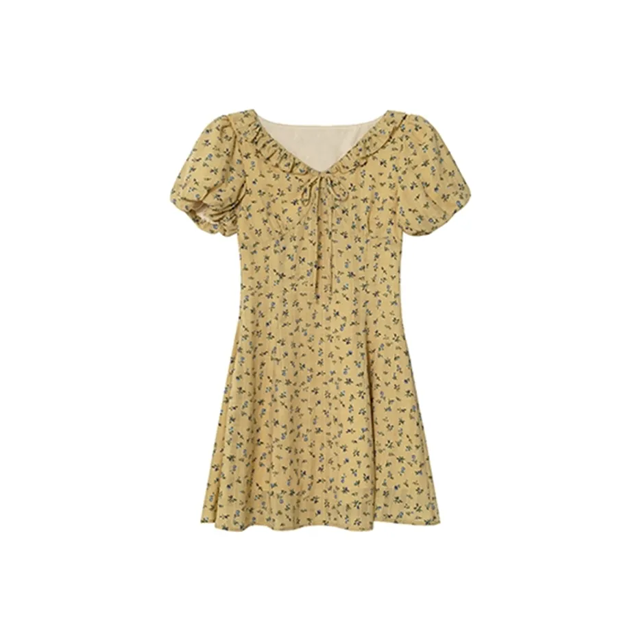 SYEEE WITH U Короткий рукав Платье Женское Желтое