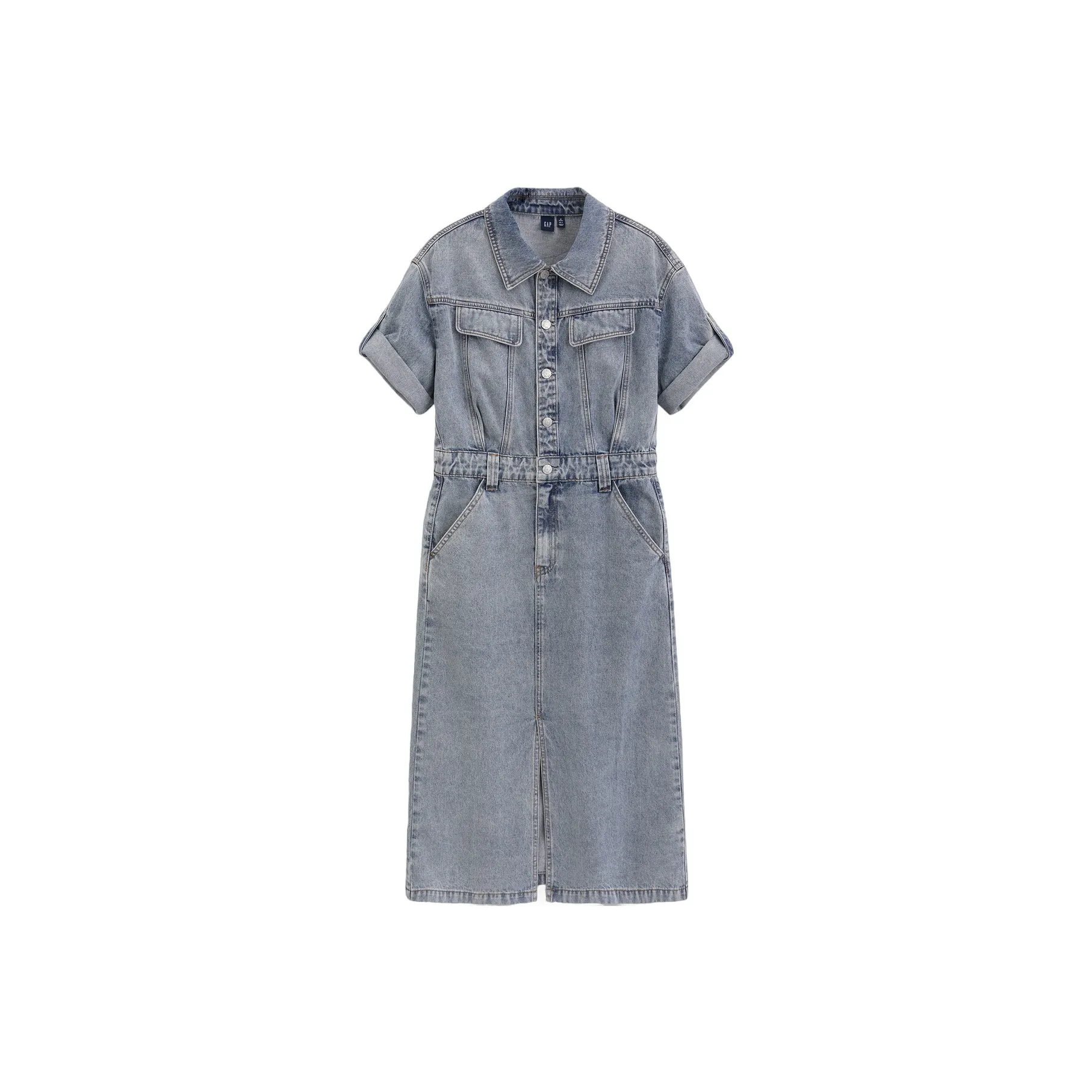 GAP Свет Промытый Без Ремня Женские Короткие Платья с Рукавами