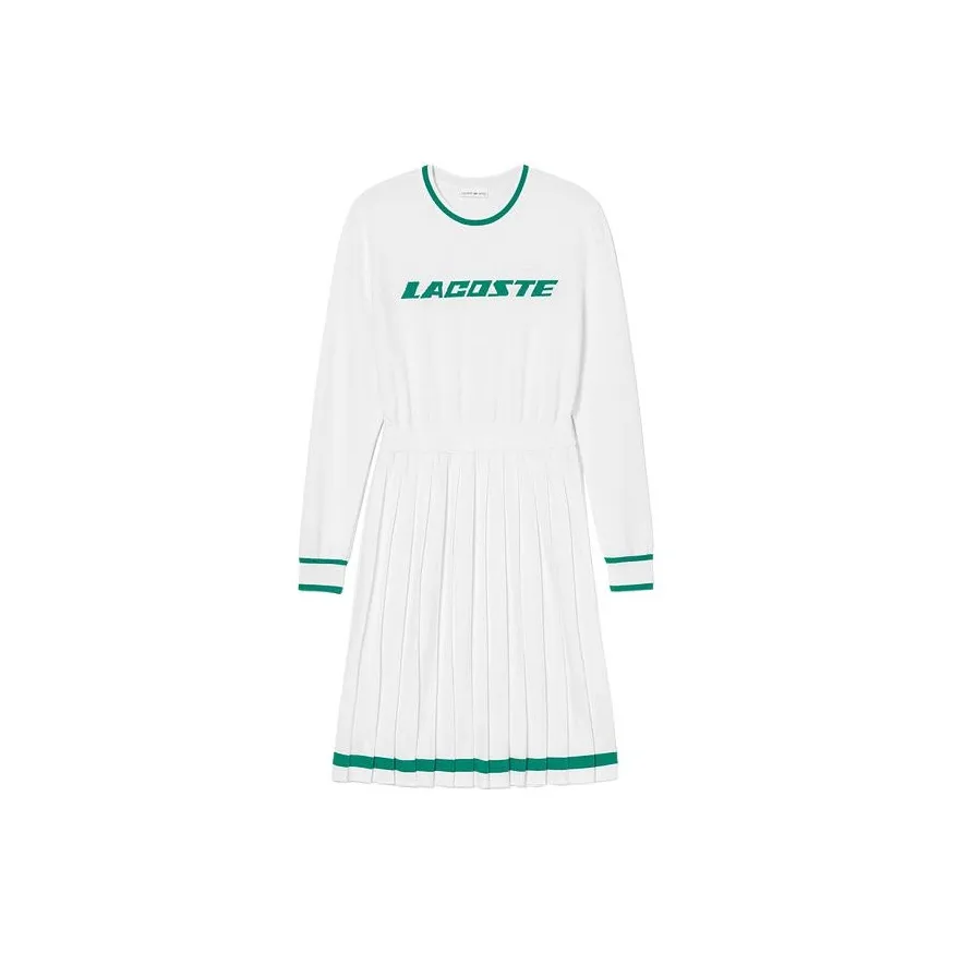 LACOSTE Белое Женское Длинное Платье с Рукавами