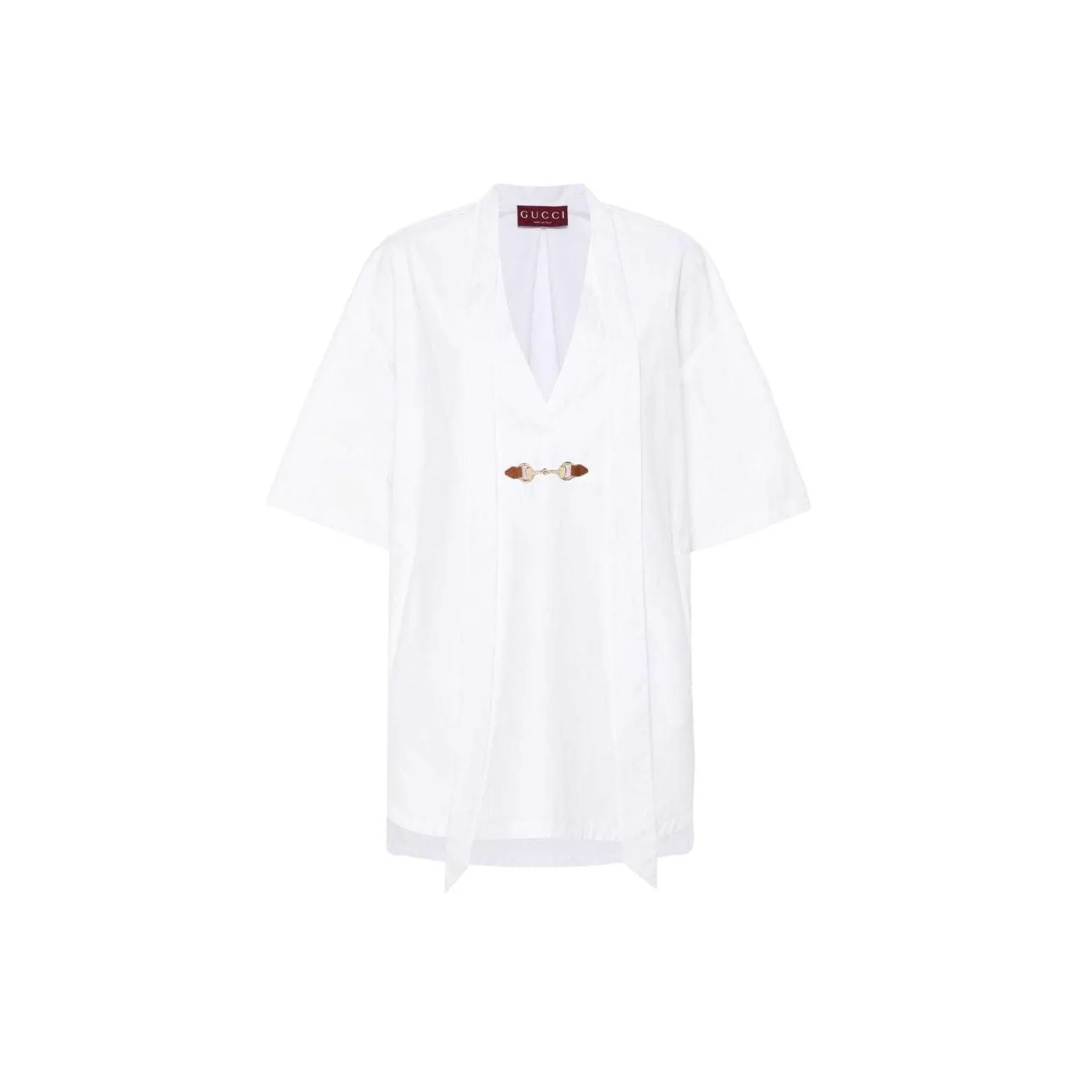 GUCCI Horsebit-Buckle V-Neck Poplin Mini Dress