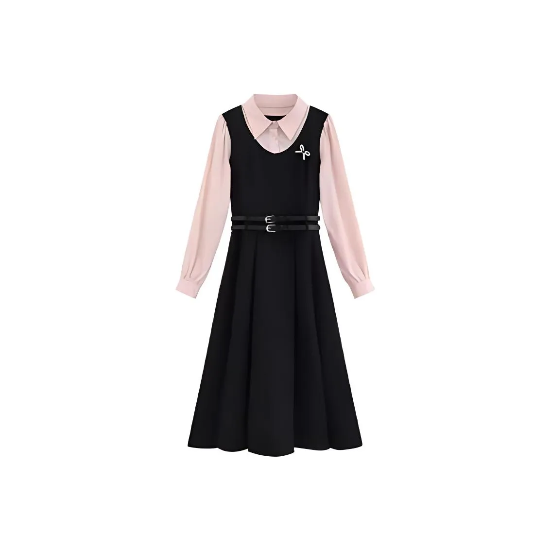 KKX Длинное платье с длинными рукавами женское розовое и черное