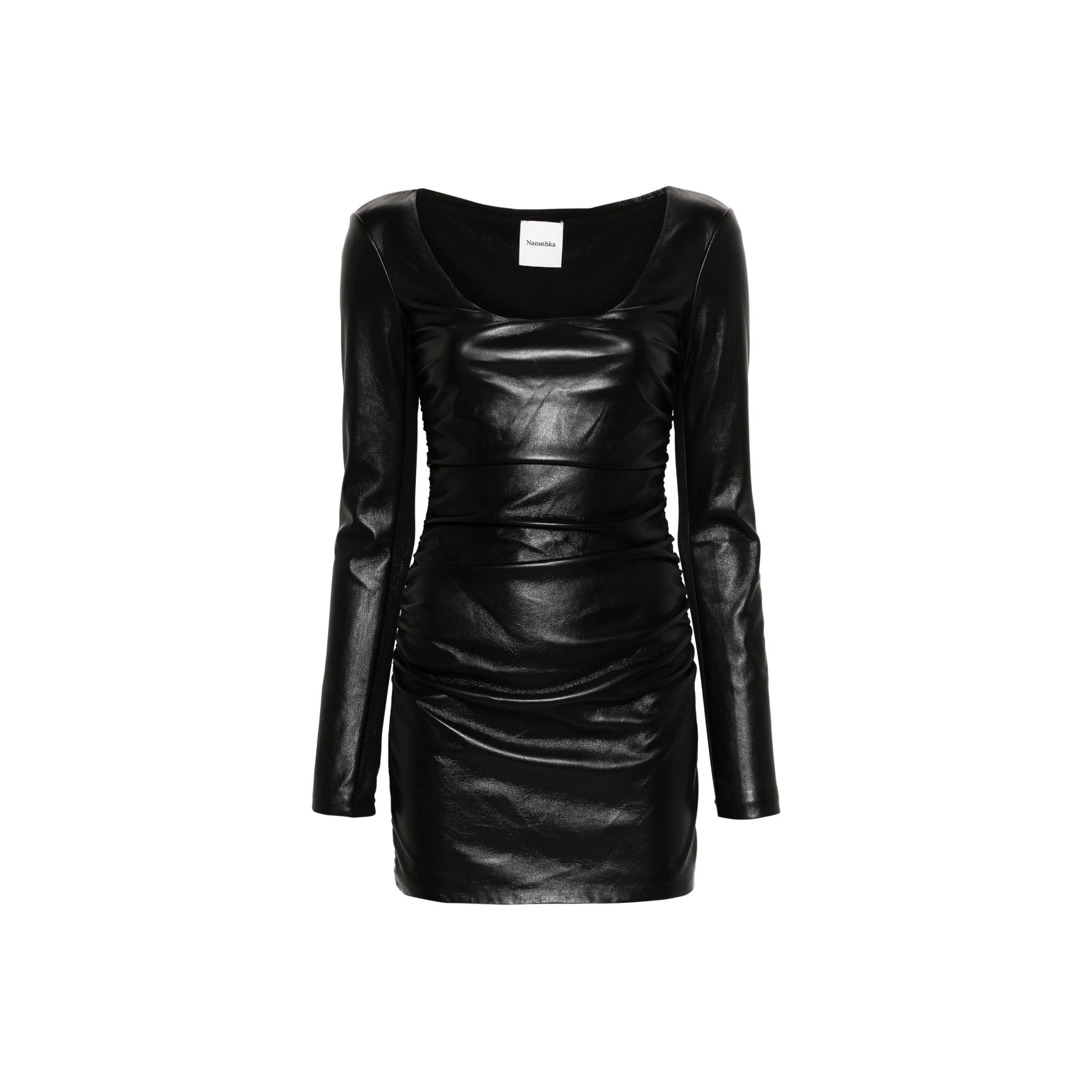 NANUSHKA Ruched Faux leather Minidress