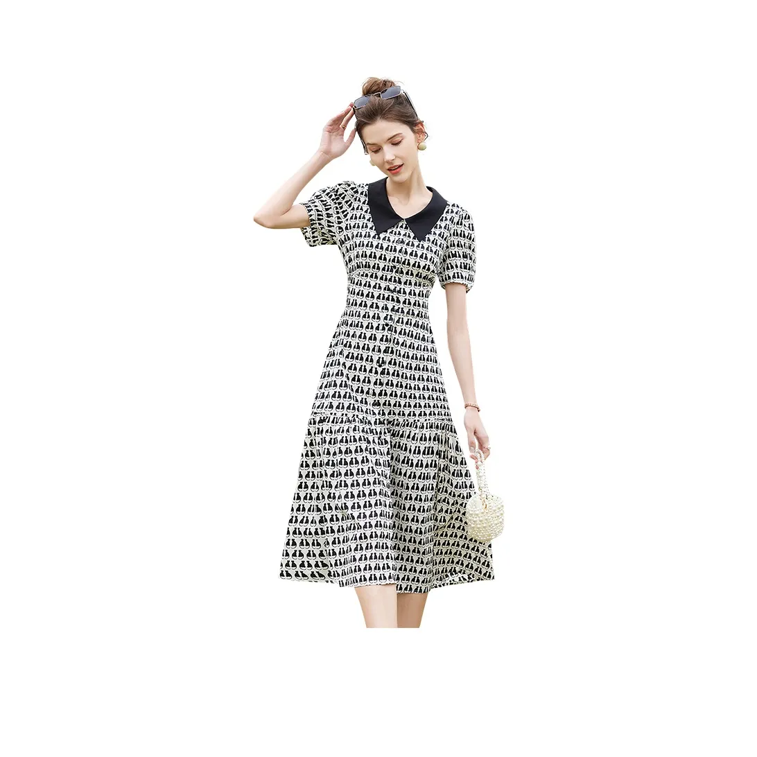 TOUCH Short Sleeved Dresses Women's Beige With White Floral Pattern