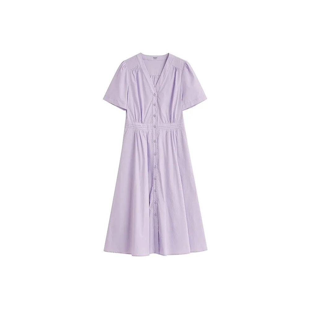 Inman Короткий рукав Платье Женское Благородный пурпурный