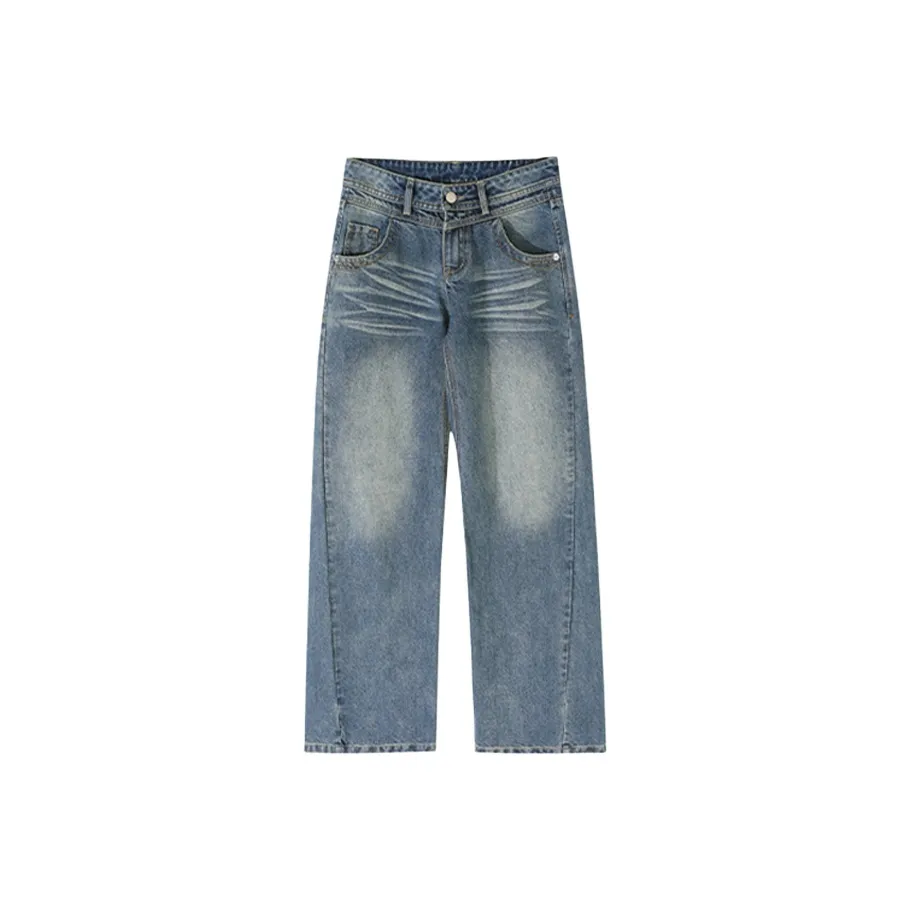 PAZZO Cat Whisker Embossed Denim Pants With Distressed White Finish Women's Denim Blue