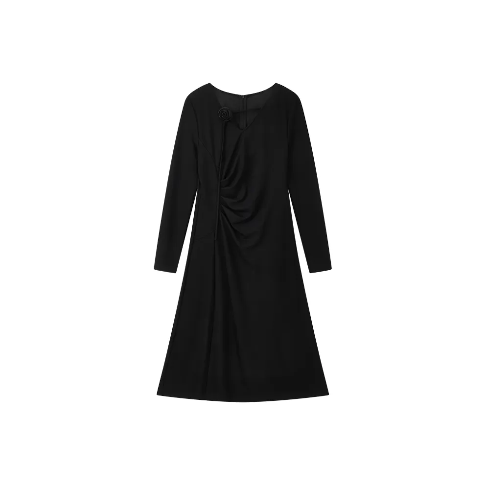 Yu Qianwen Длинное платье с длинными рукавами женское черное