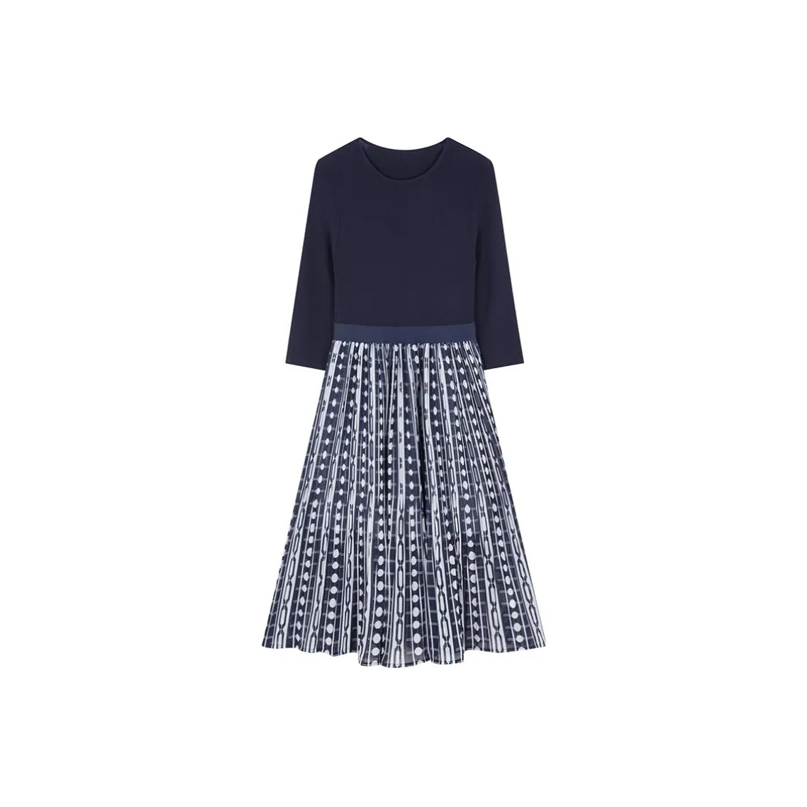 IHIMI Длинное платье с длинными рукавами женское темно-синий геометрический