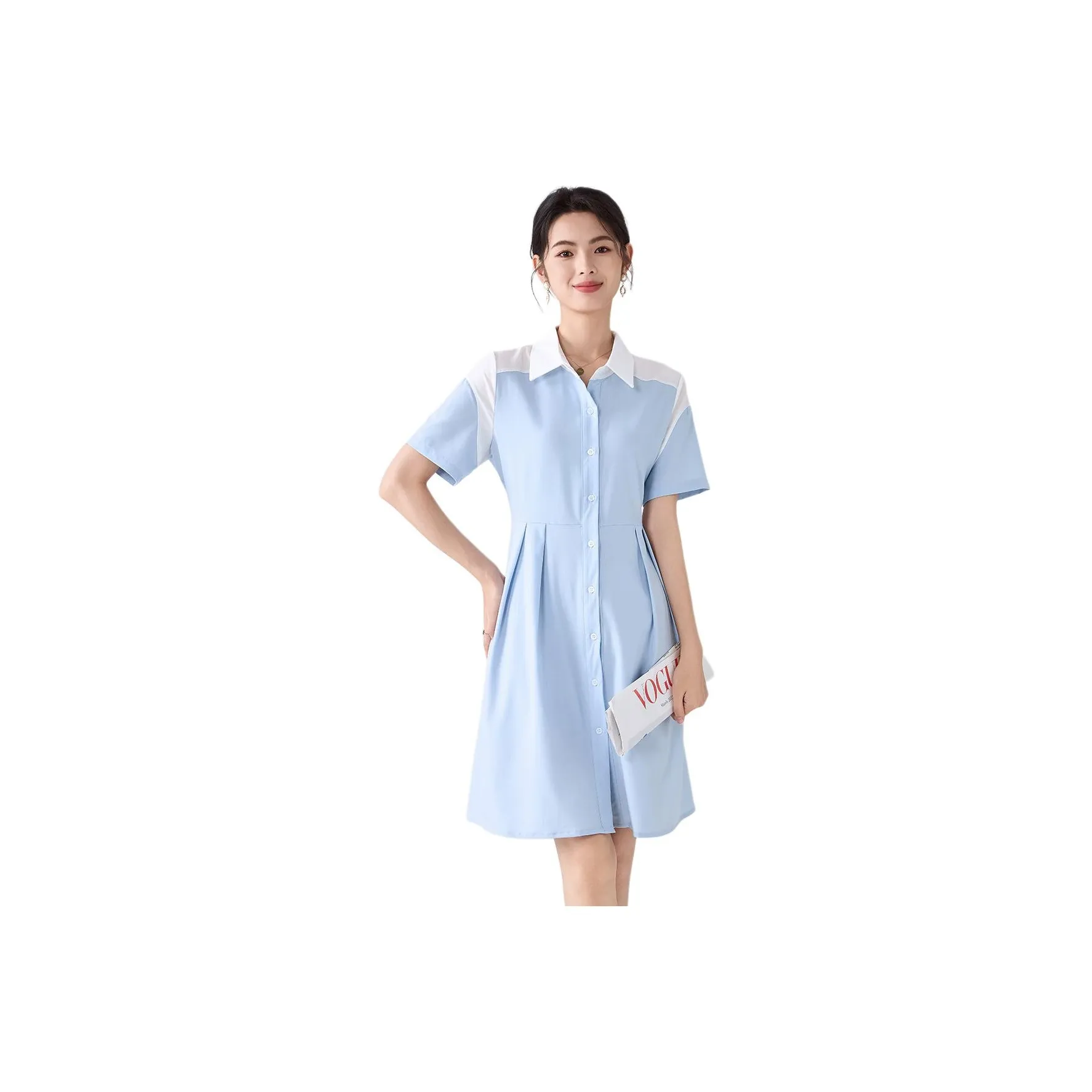 Love Elaine Короткий рукав Платье Женское Цветовой блок Синий