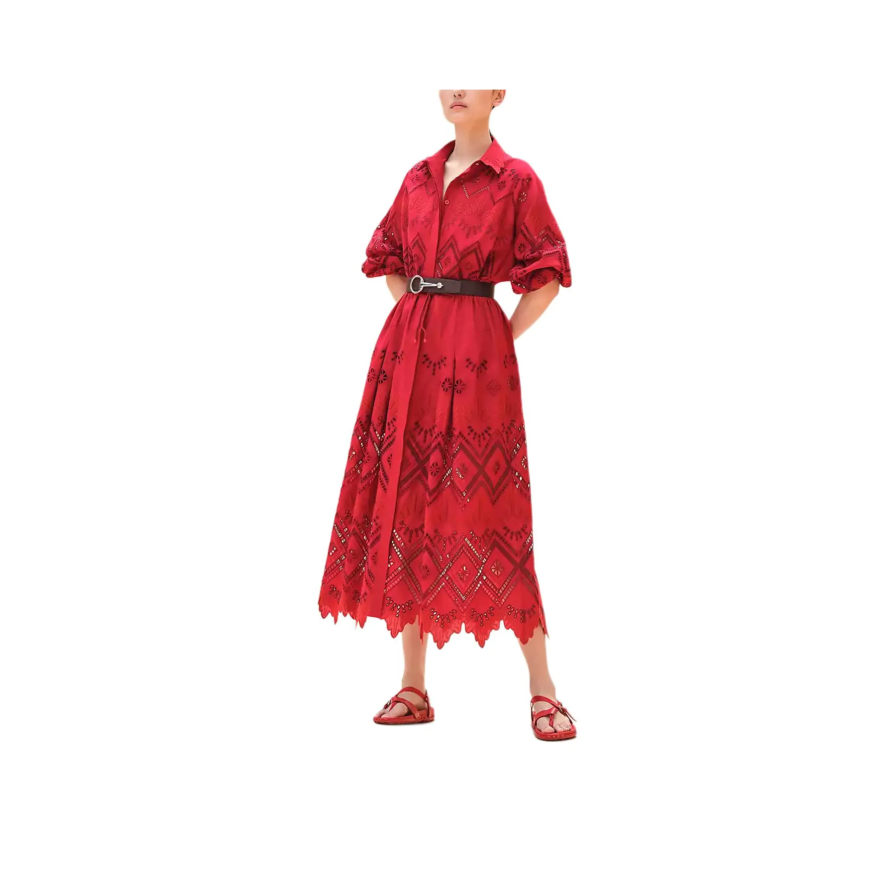 HERMES Long Sleeved Dresses Women's Red