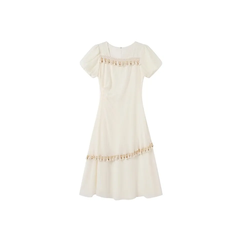 GULIANFEI Короткий рукав Платье Женское Экрю