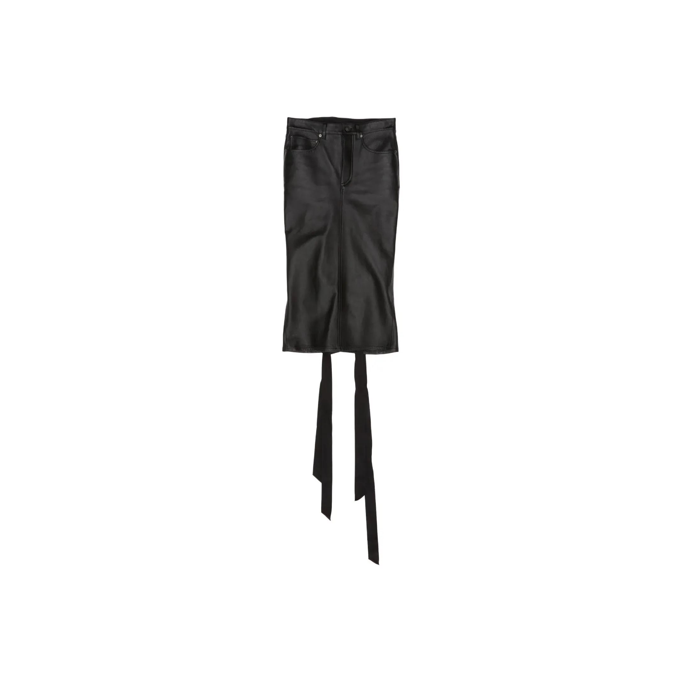 Balenciaga Leather Long Skirt Women's Black