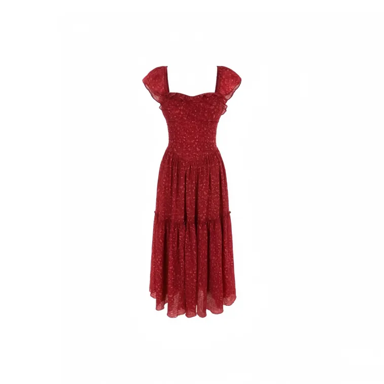 MISTVB Короткий рукав Платье Женское Красное