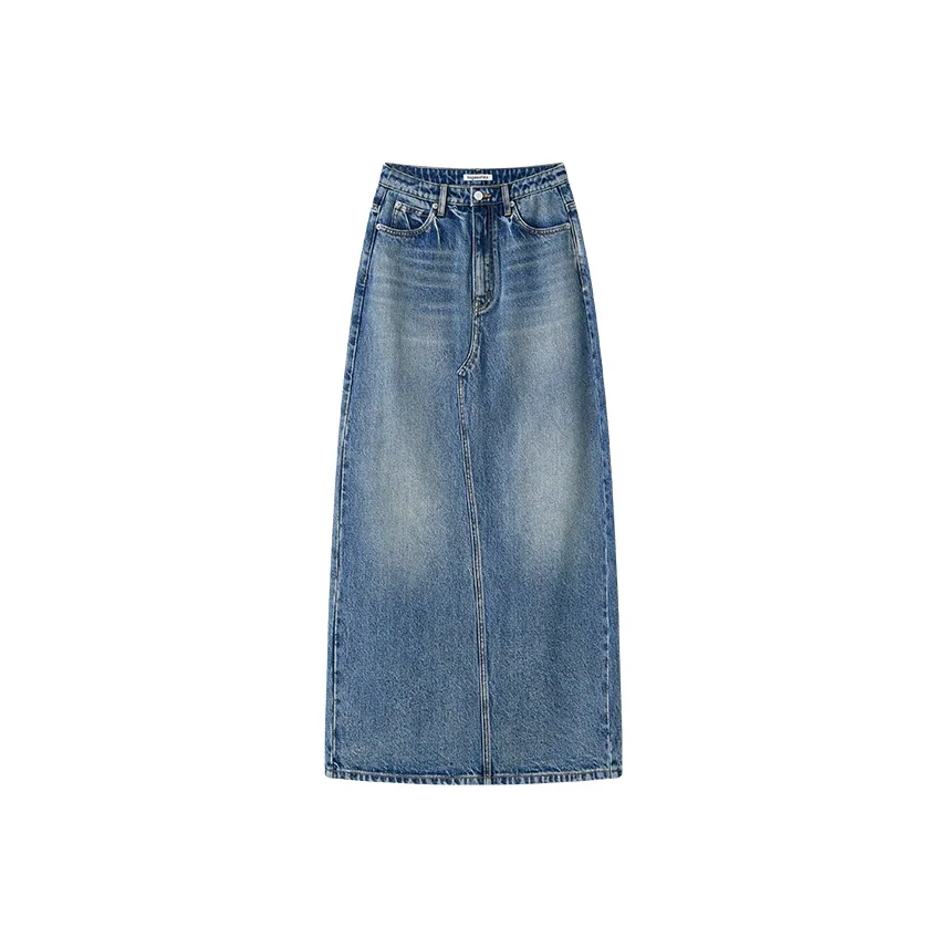 TAGEECHITA Промытый синий джинсовый платье-юбка женский промытый средне-голубой