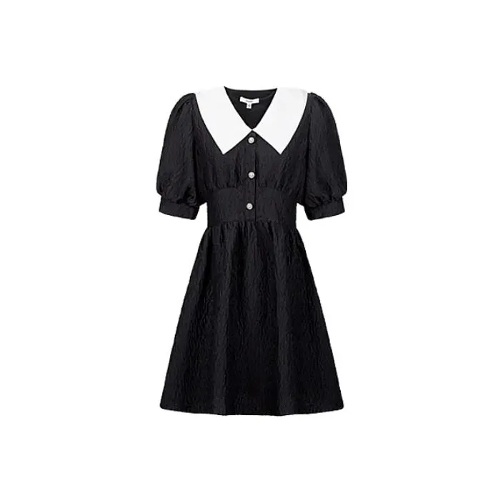 Caroline Черное Женское Короткое Платье с Рукавами