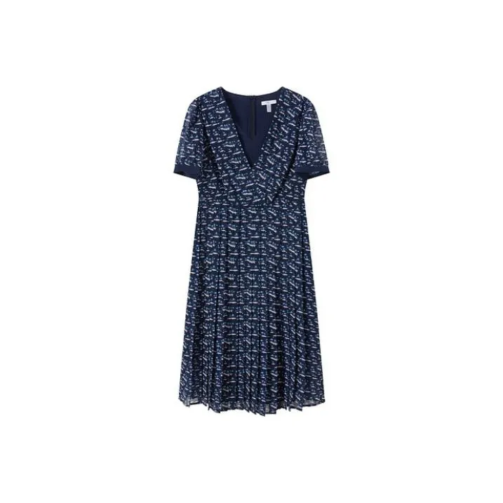 FINITY Темно-синий с принтом, женские, короткие, с короткими рукавами, платья