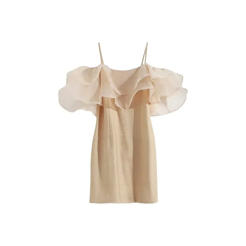 BIFH Короткий рукав Платье Женское Шампанское