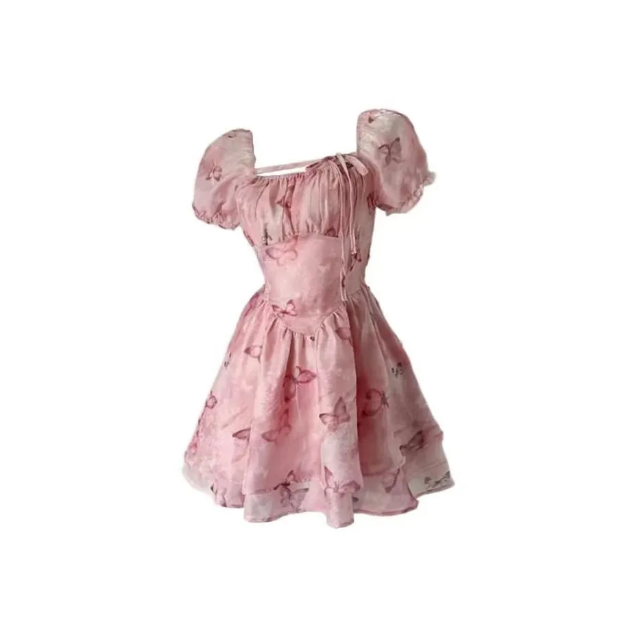 Lookinto Короткий рукав Платье Женское Розовое