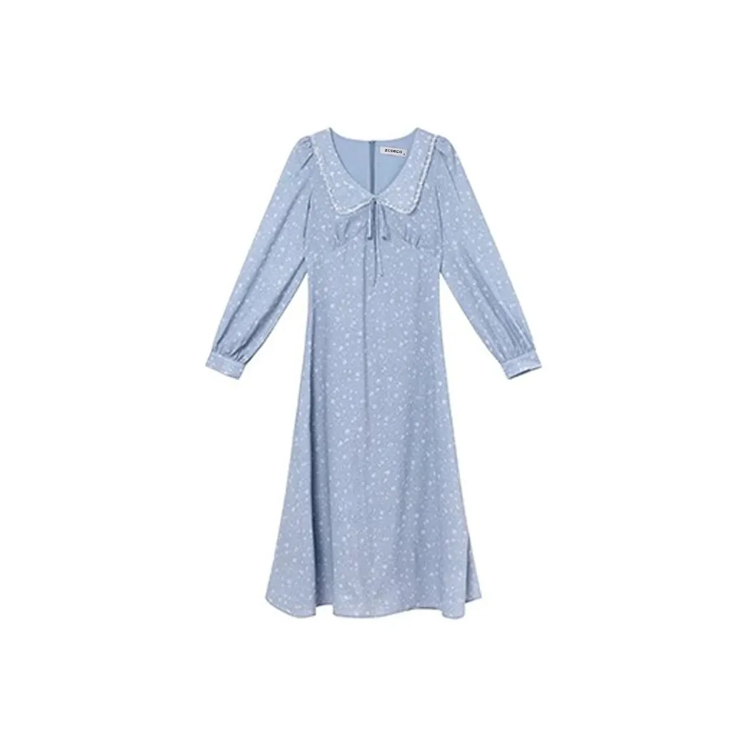 ZCDECO Длинное платье с длинным рукавом женское светло-синее
