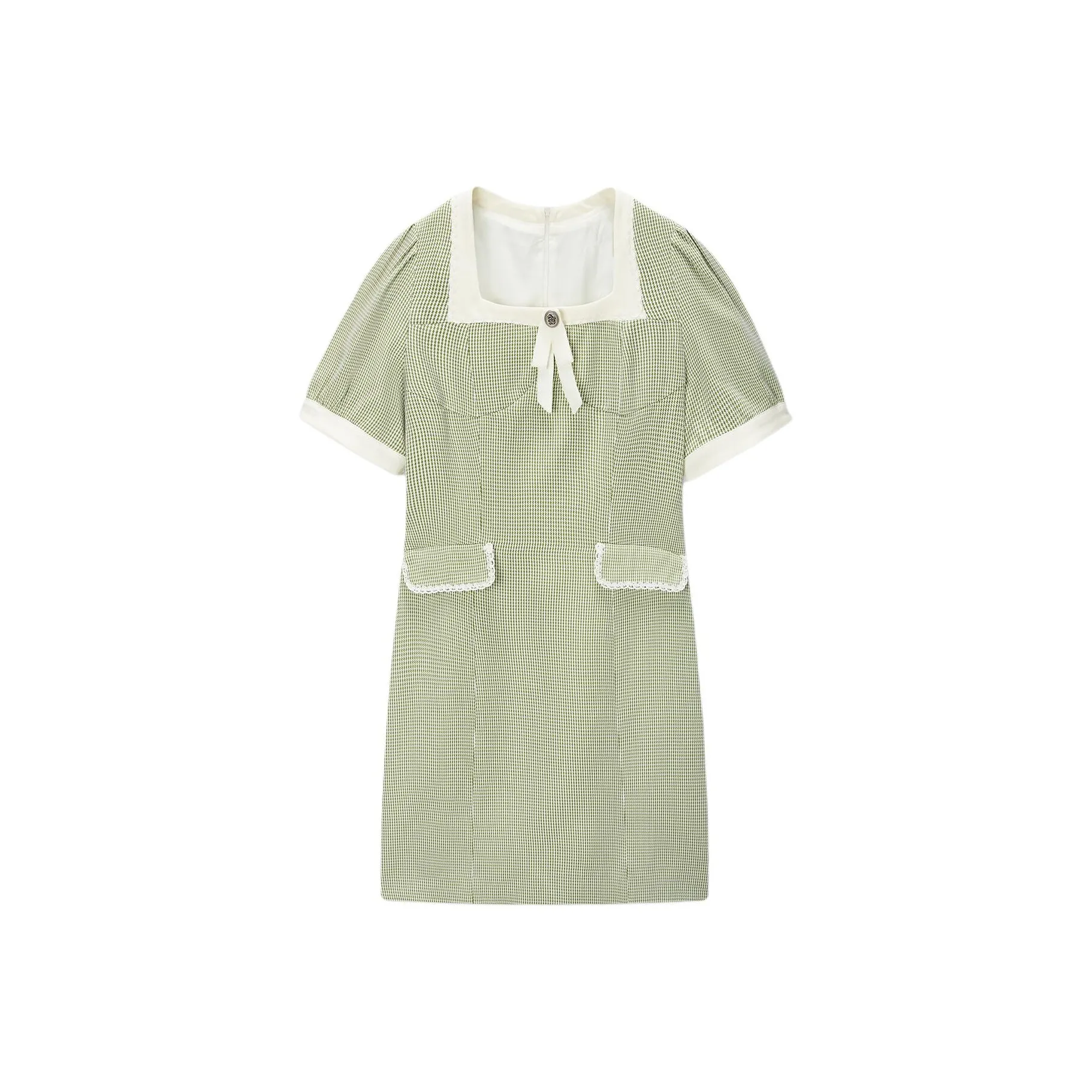 EICHITOO Короткое платье с короткими рукавами женское светло-зеленый плед