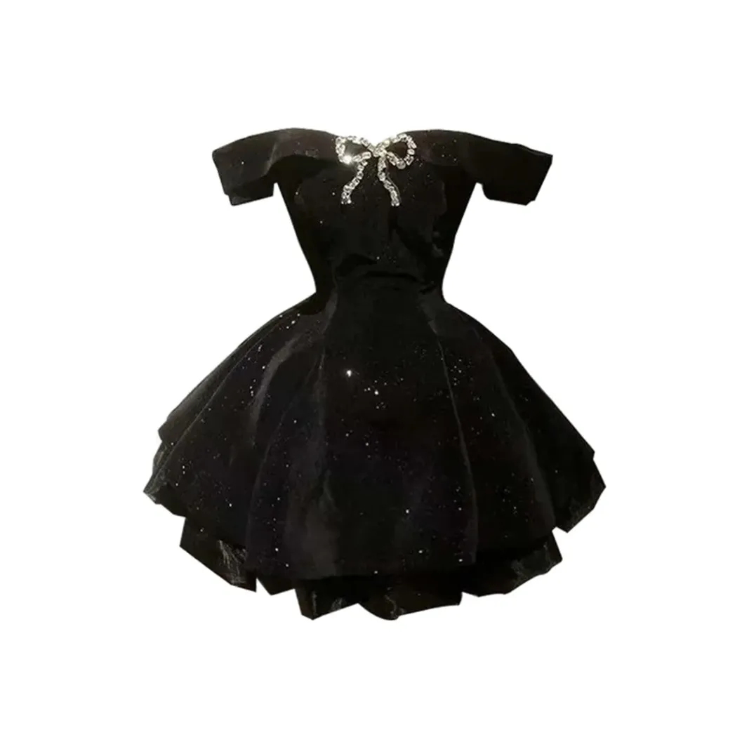 Yvetteclassic Короткий рукав Платье Женское Черное