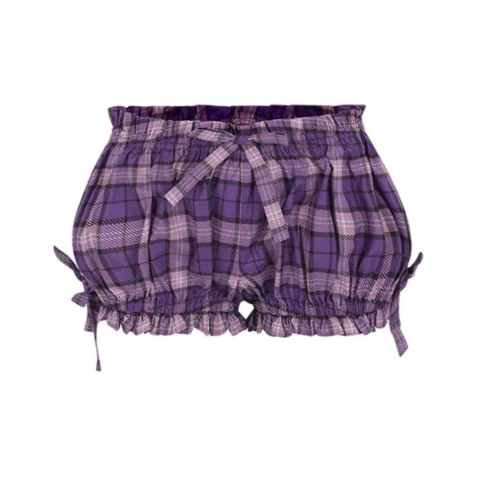 Selkie Коллекция FW24 Повседневные шорты Женские Фиолетовый Преппи стиль Клетка с принтом