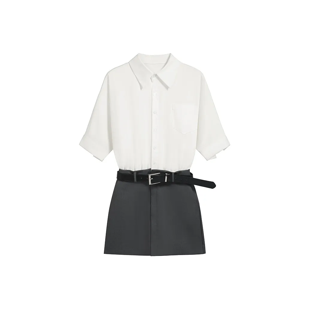 MITX Лето Короткий Рукав Платье Женское Белое Серое