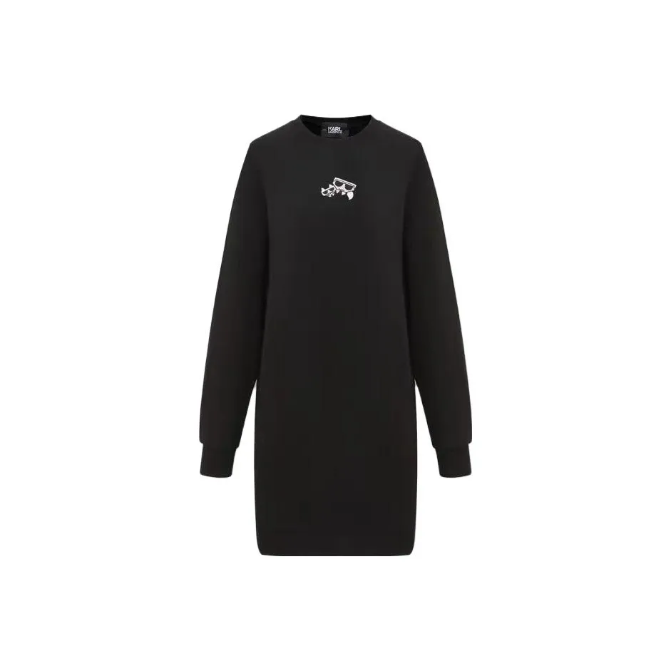 KARL LAGERFELD Длинное платье с длинными рукавами женское черное