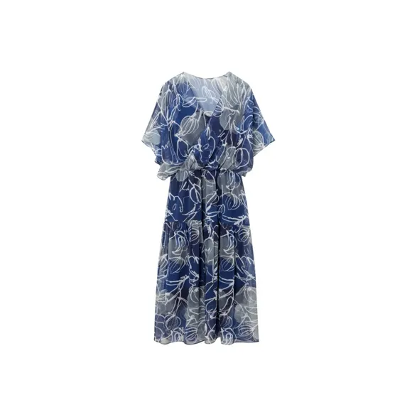 OVV Short-Sleeved Dresses Women's Navy Blue Pattern 11