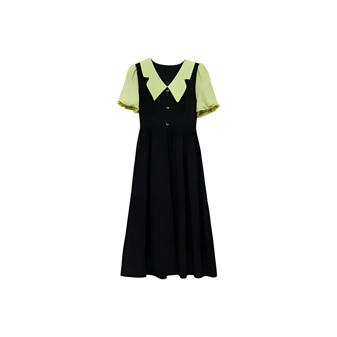 ETSE Короткий рукав Платье Женское Черное и Зеленое