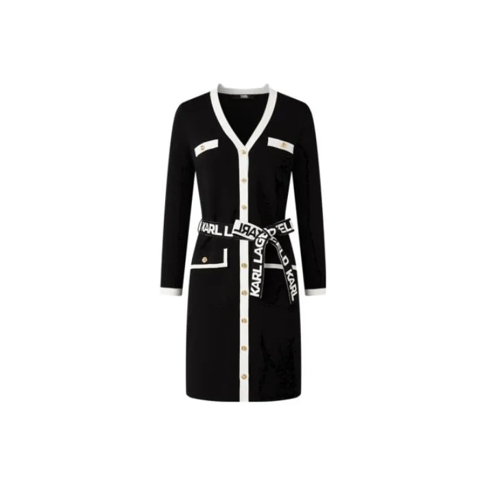 KARL LAGERFELD Длинное платье с длинными рукавами женское черное