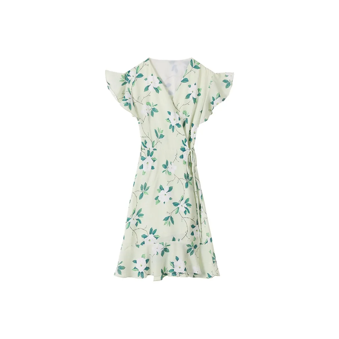MISTVB Короткий рукав Платье Женское Зеленый узор