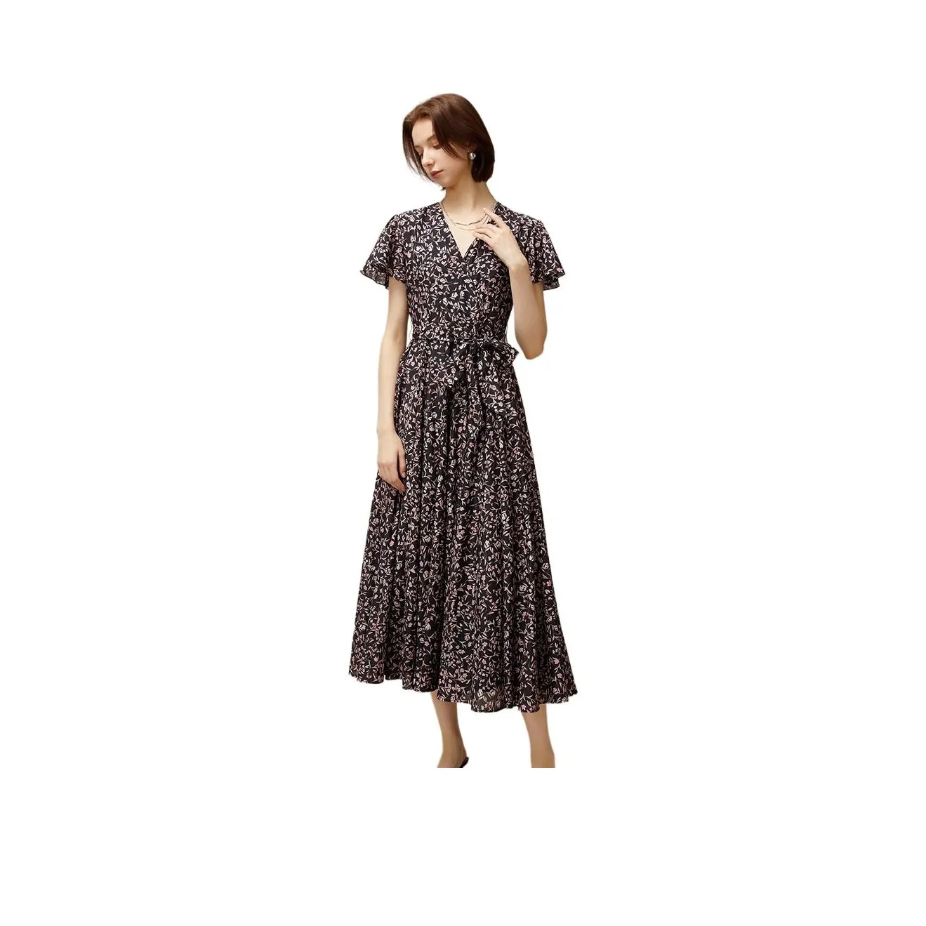 Anmani Короткий рукав Платье Женское Сливовый фиолетовый