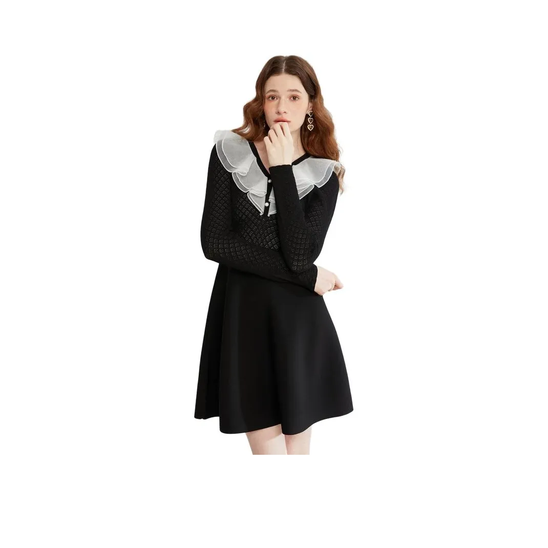 Caroline Длинный рукав Платье Женское Черное