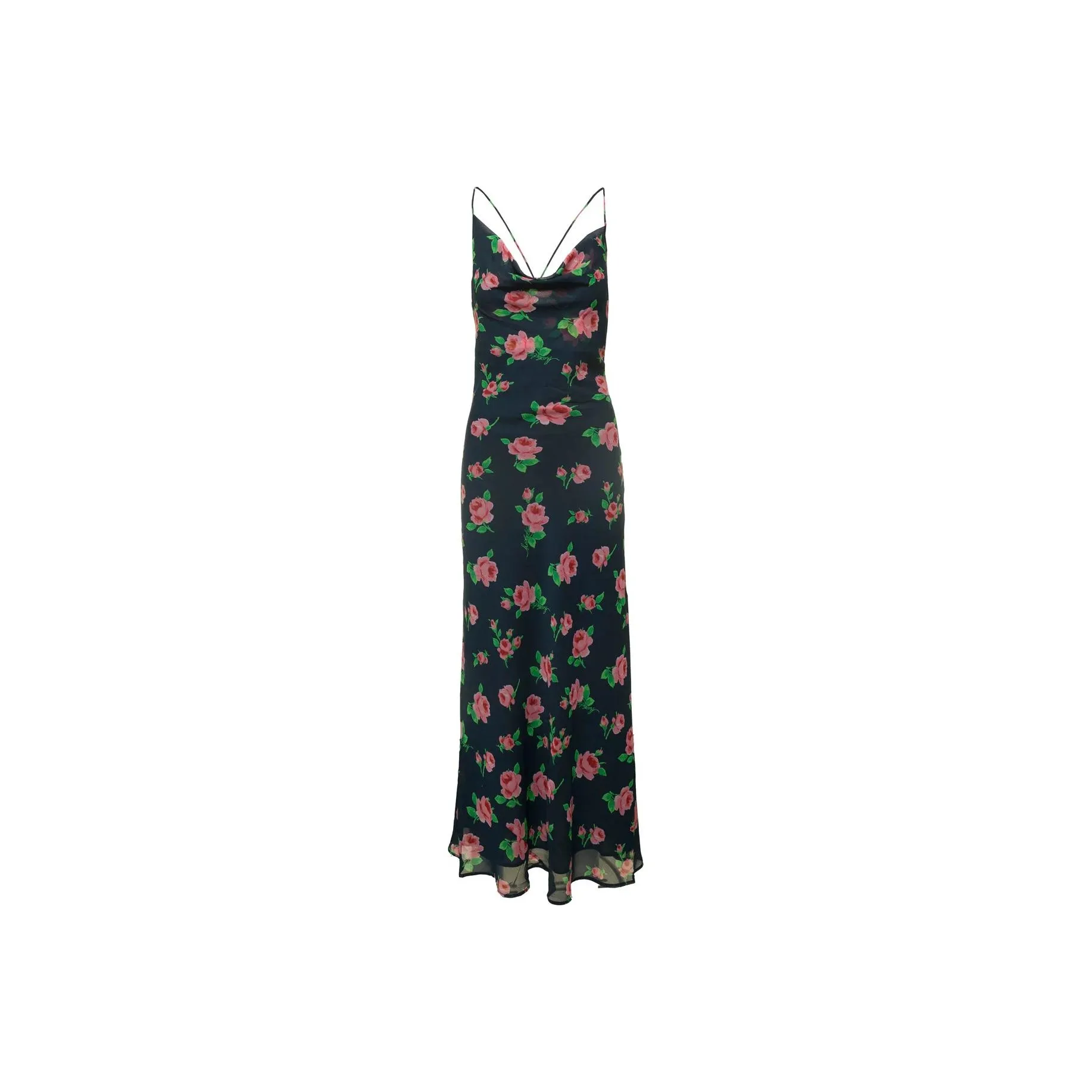 Rotate Flower Printed Chiffon Maxi Slip Dress