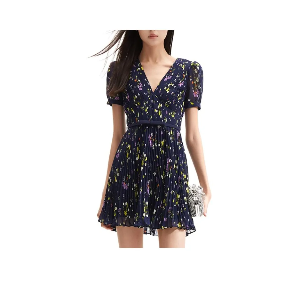 Self-portrait Short-Sleeved Dresses Women's Blue Floral
