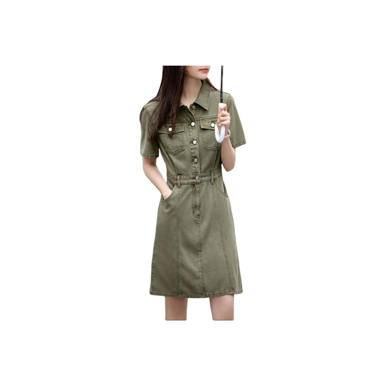 Mo Han Yi Mei Short Sleeved Dress Women's Vintage Green