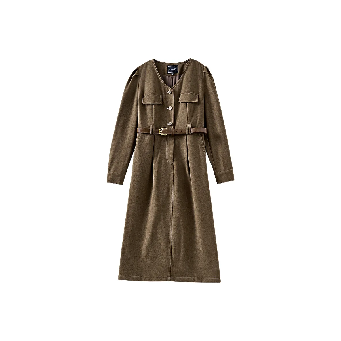 OUNIXUE Длинное платье с длинным рукавом женское коричневое