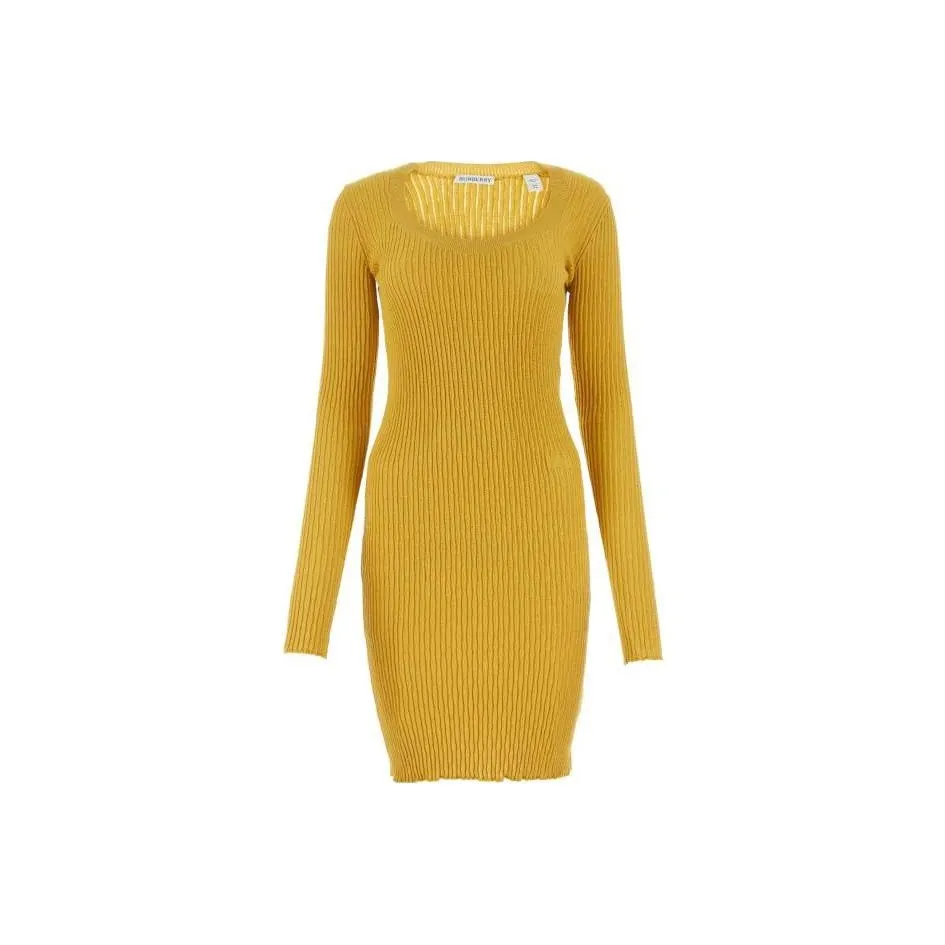 Burberry Long Sleeved Ribbed-Knit Midi Dress