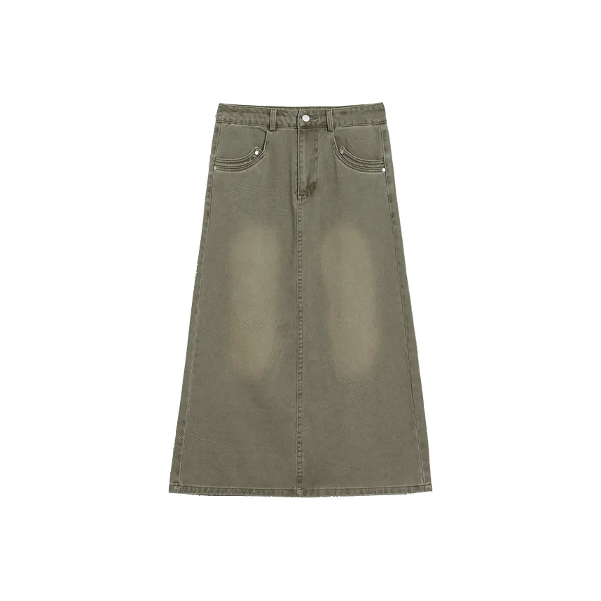 Mambe Denim Long Skirt Women's Gray Green