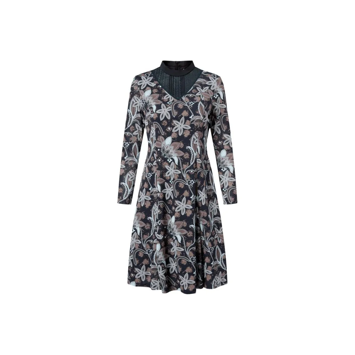 JZ. ANNAKRO Цветочный Черный Женские Длинные Платья с Рукавами