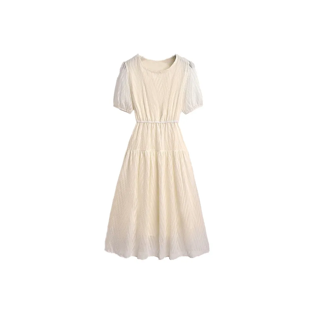 Yvetteclassic Короткий рукав Платье Женское Абрикосовое