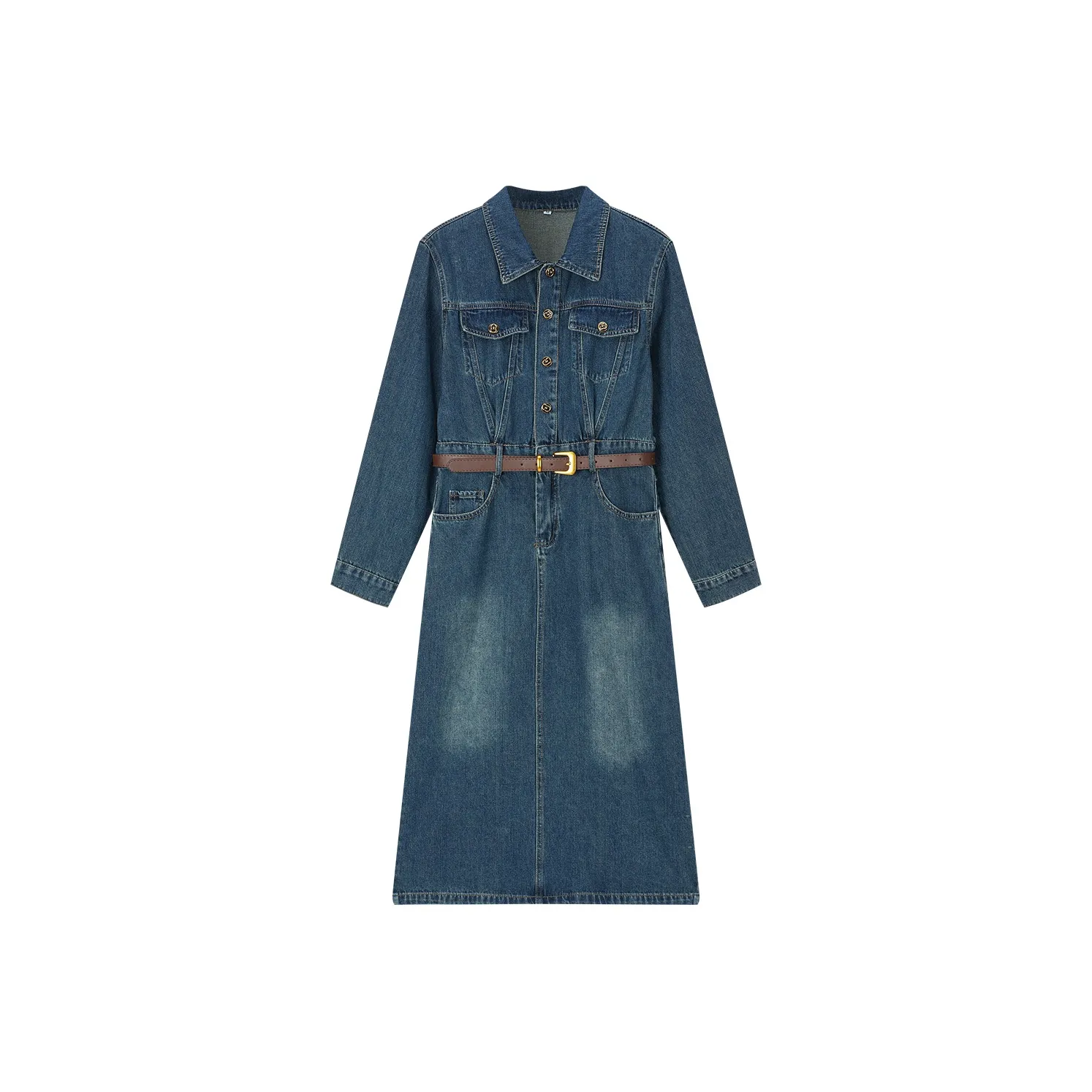 VIMLY Длинное платье с длинными рукавами женское темно-джинсовый синий