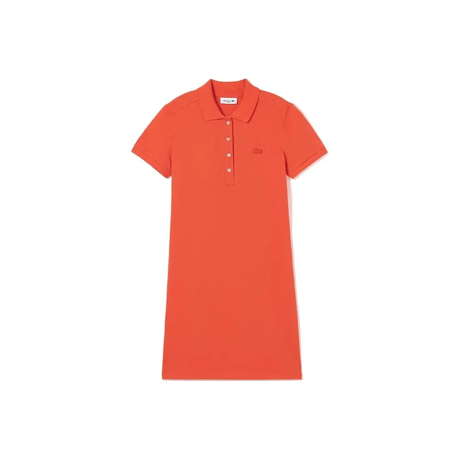 LACOSTE Оранжево-красное Женское Платье с Коротким Рукавом